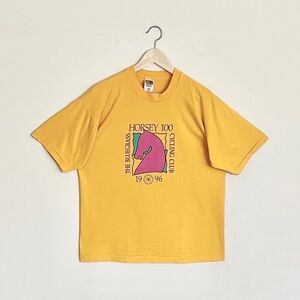 Vintage 1996 The Bluegrass Horsey 100 Cycling Club Yellow T Shirt Adult Large